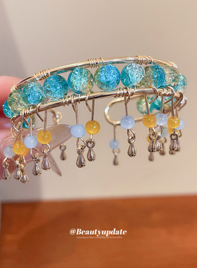 欧美亚克力水晶流苏吊坠开口手镯