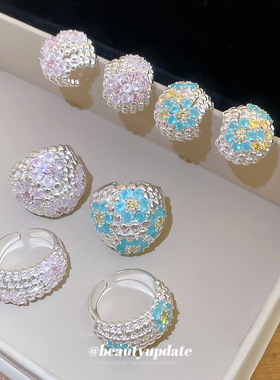 韩系锆石花朵耳环戒指清新甜美小