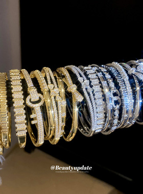 18k真金电镀锆石爱心几何卡扣手