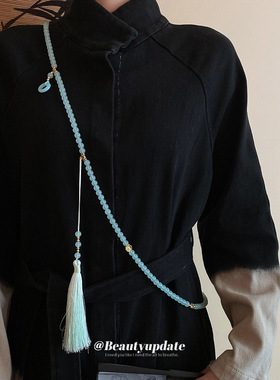 古风禅意青蓝琉璃流苏项链新中式