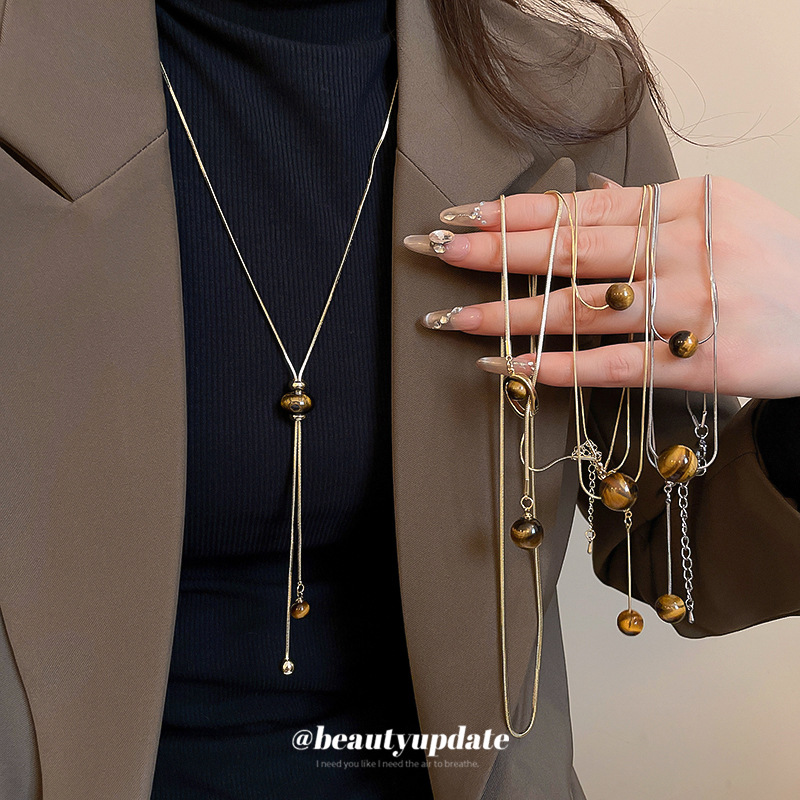 2025新款虎眼石吊坠项链美拉德复