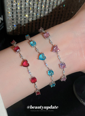 韩系ins风清新锆石几何爱心手链