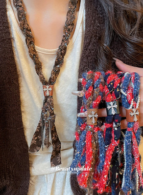 针织绳棉麻十字架项链秋冬复古气