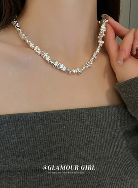 几何不规则褶皱拼接项链韩国金属冷淡风锁骨链设计感日常百搭项饰