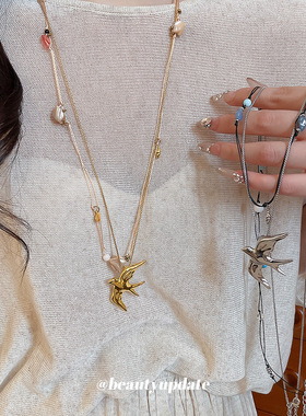 欧美贝壳石头亚克力串珠燕子项链