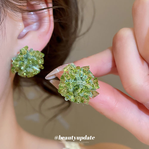 银针绿色水晶花朵花卉仙女款耳坠