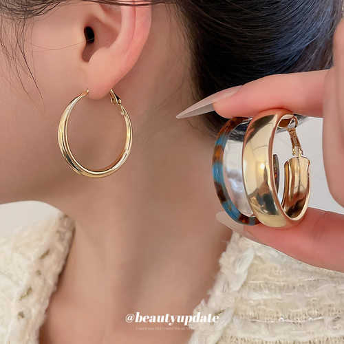 银针金属光面圆形耳钉冷淡风小众