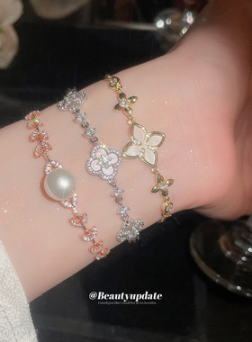 18k真金电镀锆石花朵手链轻奢优