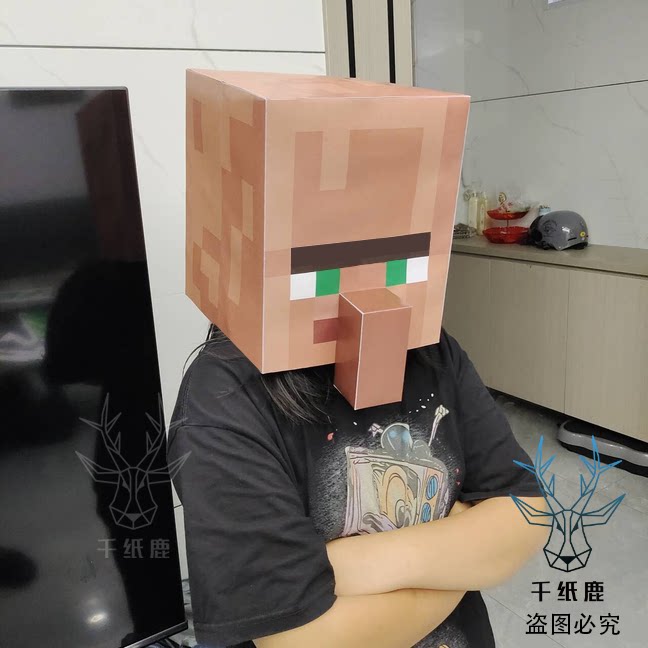 我的世界纸模型头套面具 末影人JJ怪史蒂夫村民僵尸 像素纸模手工图片