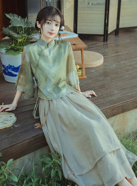 妍莉芬（yanlifen）新中式禅意茶服旗袍套装女日常改良汉服文艺国