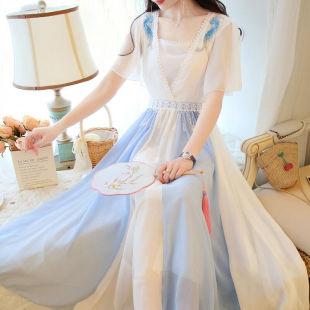 玫恋娜改良汉服女连衣裙仙气学生长裙2024夏季新款时尚显瘦甜美雪