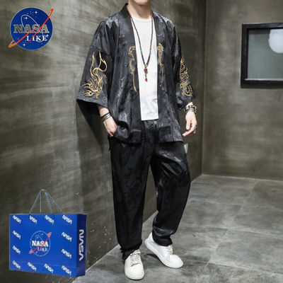 NASALIKE联名潮牌中国风社会小伙男装冰丝唐装汉服复古中式套装两