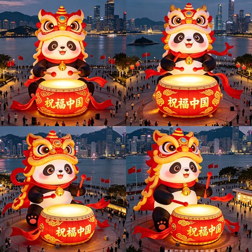 充气网红节日活动发光打卡通定制爱心广告气模大造型国庆熊猫打鼓