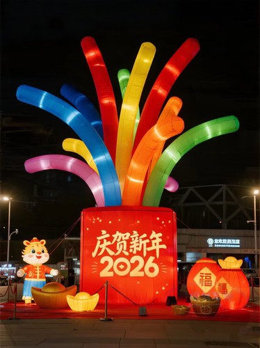 充气马年财神节日网红美陈打卡通毛绒定制爱心字广告气模花朵造型