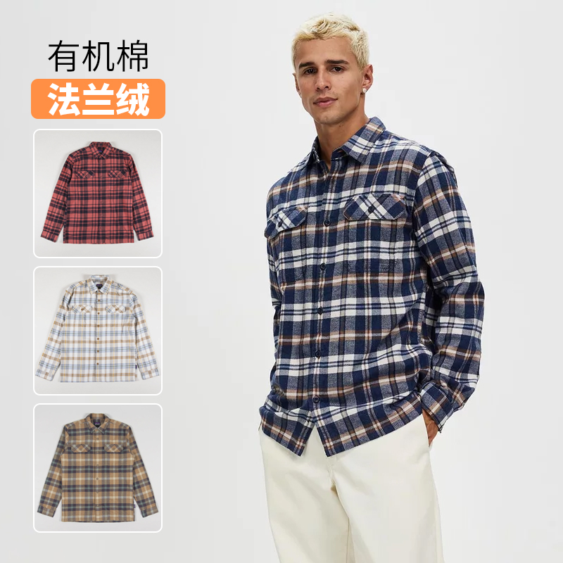 现货巴塔有机棉格子衬衫宽松百搭