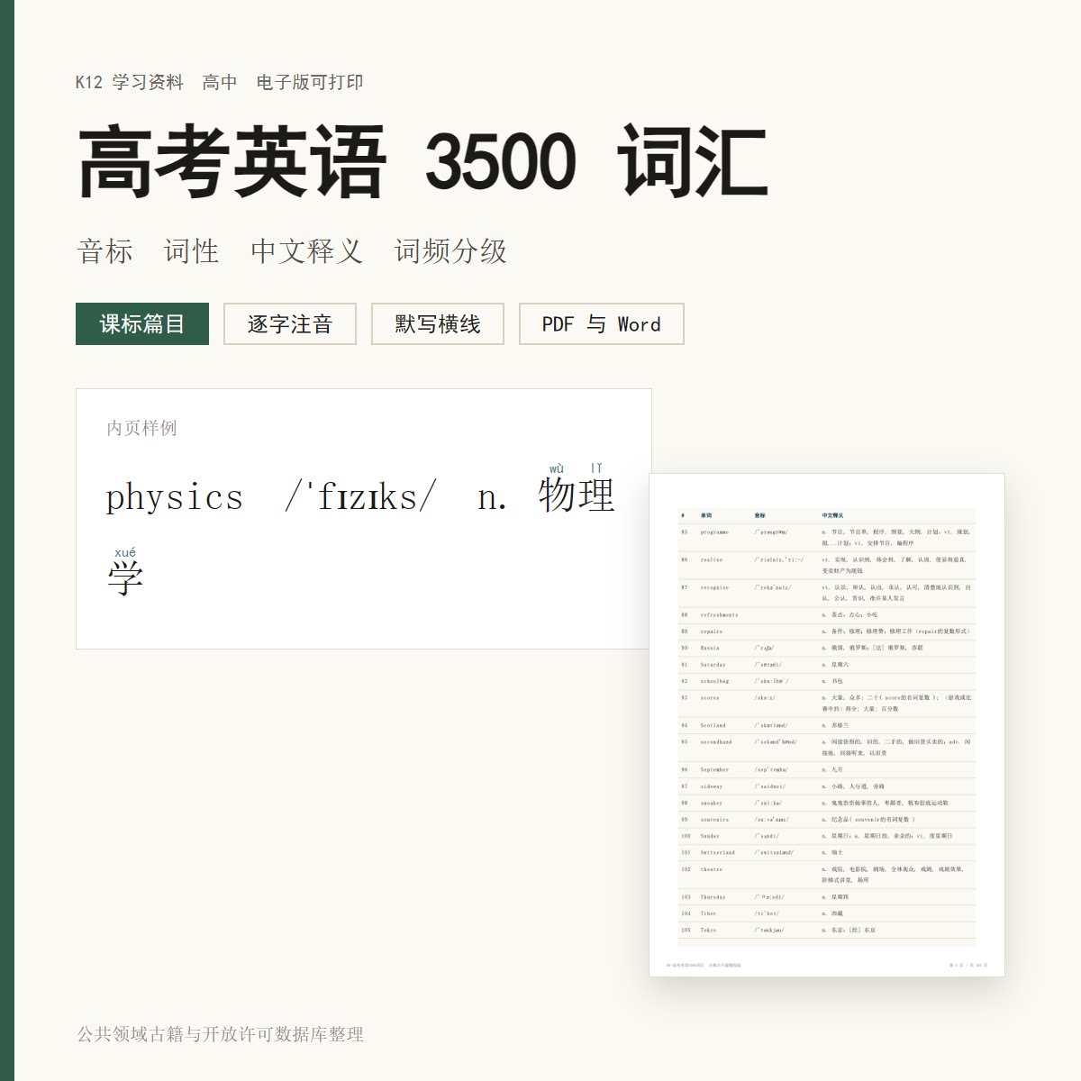 高考英语3500词汇电子版音标释义词频分级可打印