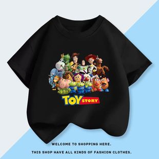 玩具总动员卡通帅气夏季新款男女童中大儿童圆领短袖纯棉T恤上衣