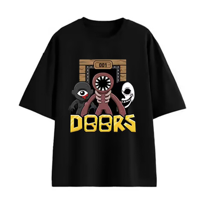 逃离大门roblox doors动漫印花中大童学生纯棉圆领短袖t恤夏上衣