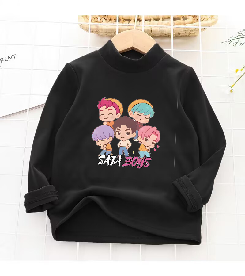 猎魔女团儿童德绒半高领自发热240克秋冬长袖上衣保暖内衣打底衫