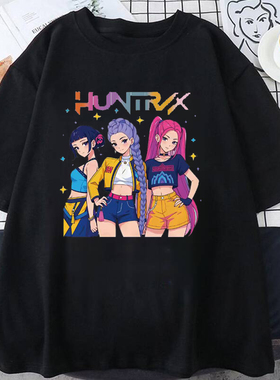 KPOP猎魔女团HUNTRIX印花短袖T恤男女童宽松圆领夏季上衣休闲百搭