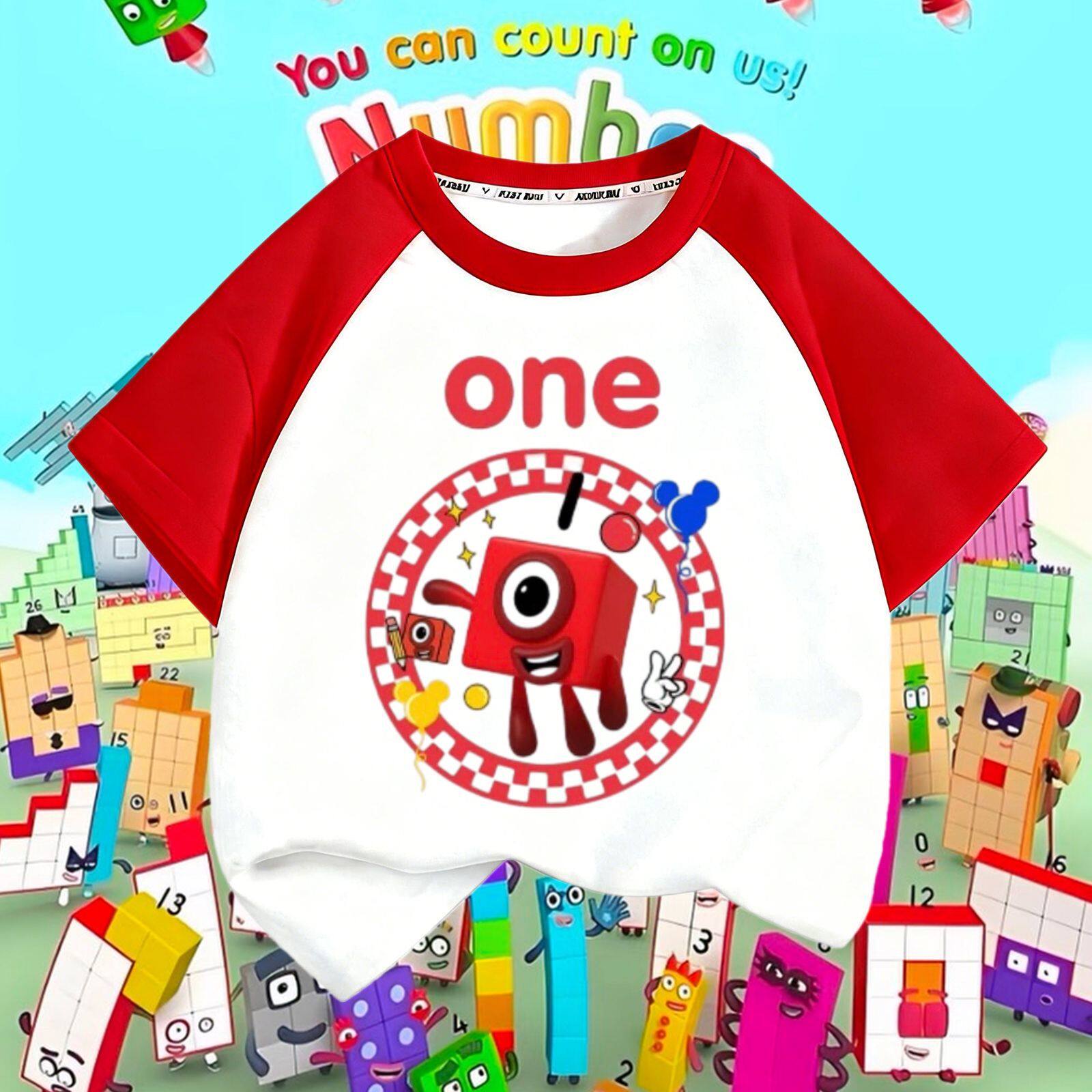 数字积木童装儿童numberblocks t恤夏季插肩短袖纯棉卡通印花1-10