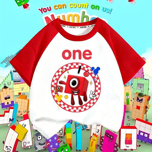 数字积木童装儿童numberblocks t恤夏季插肩短袖纯棉卡通印花1-10