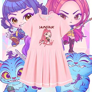 Kpop 猎魔女团短袖连衣裙洋气宝宝夏季女童新款裙子儿童纯棉夏装