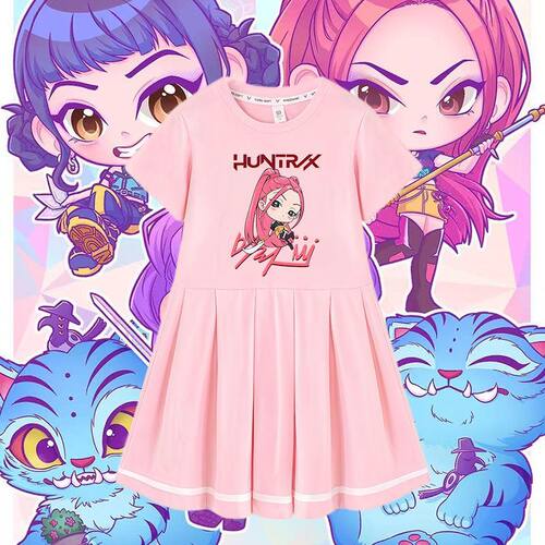 Kpop 猎魔女团短袖连衣裙洋气宝宝夏季女童新款裙子儿童纯棉夏装