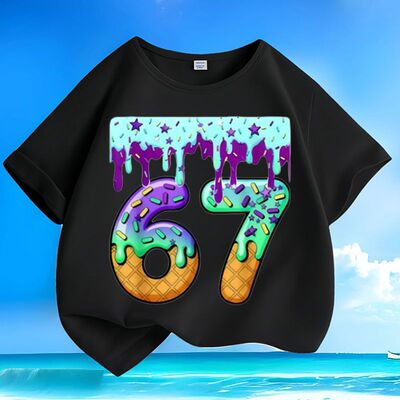 Roblox Steal a Brainrot67印花纯棉儿童圆领宽松休闲短袖上衣潮
