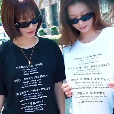 twice凑崎纱夏Sana平井桃momo趣味英文小狗短袖T恤夏季纯棉半袖潮