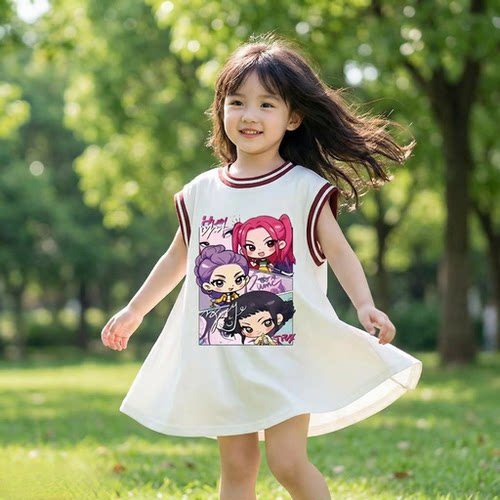猎魔女团女童连衣裙儿童甜美夏装女童T恤裙子女孩休闲家居裙上衣