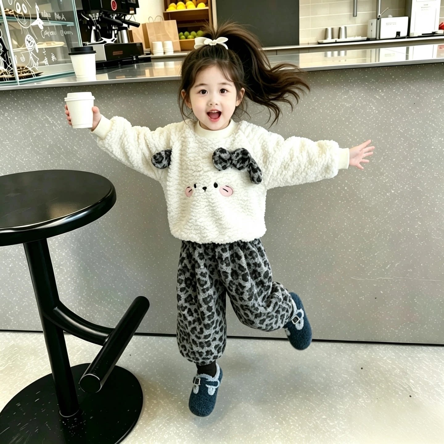 女童加绒套装冬季洋气时髦儿童女宝宝加厚羊羔绒毛毛衣两件套冬装