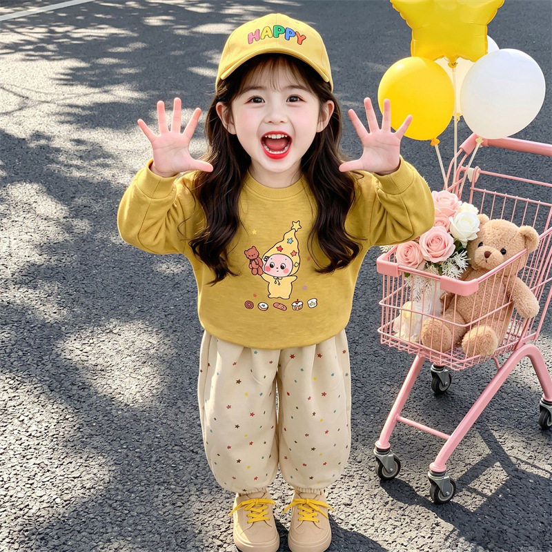 女童卫衣套装秋季2026新款洋气时尚儿童女宝宝秋装卡通长袖两件套