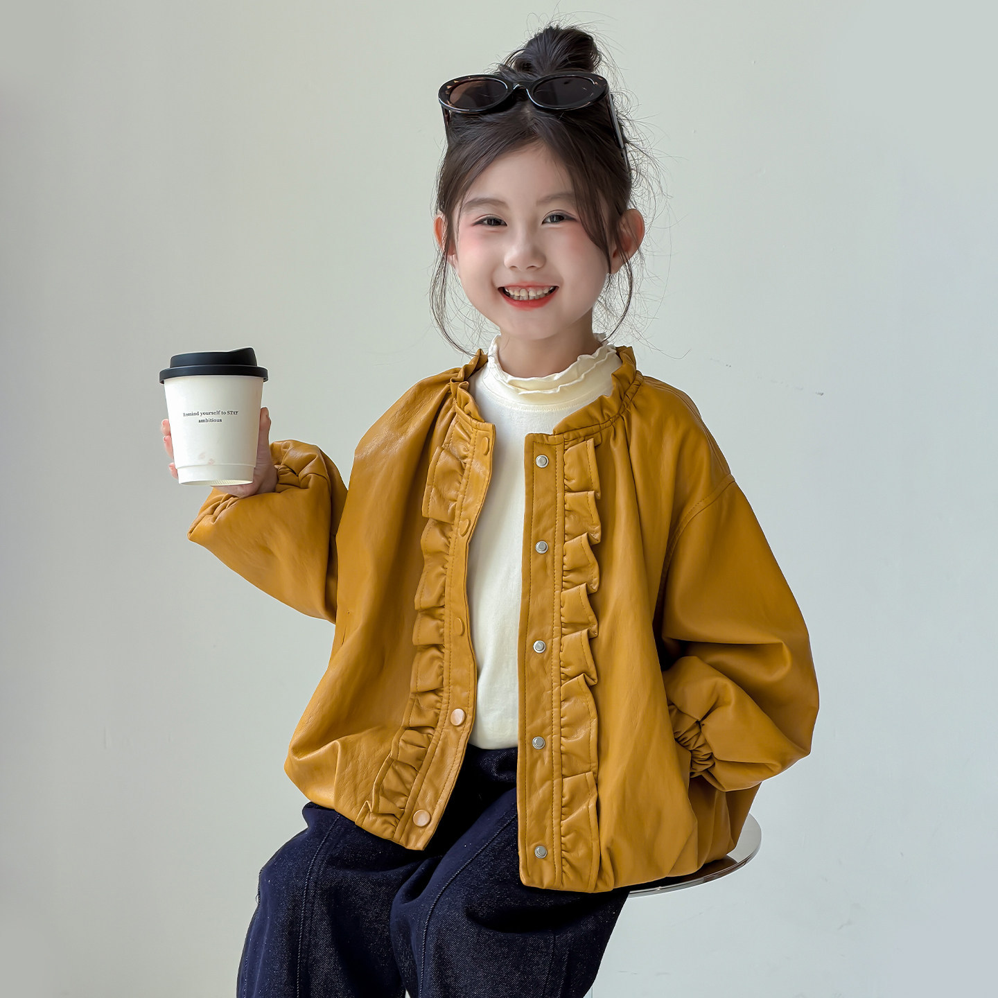女孩独特漂亮小外套韩系穿搭皮衣2026新款早秋女童洋气夹克上衣