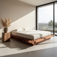 简约原木风实木床双人床现代原木床架家用木质卧室榫卯床地台木床