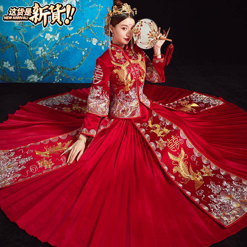 汉式婚服2019新款新郎新娘中式结婚古装婚纱3嫁衣拖尾中国风礼服