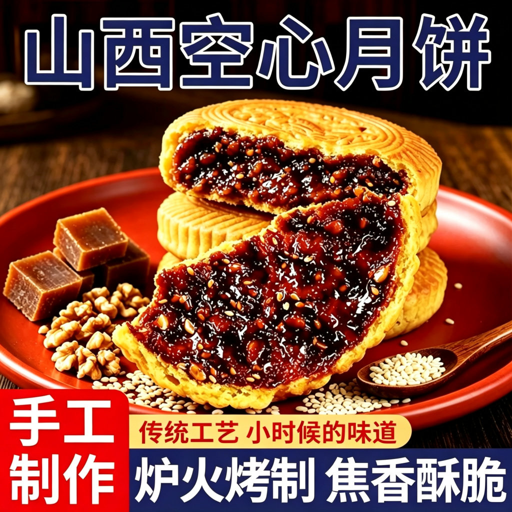 山西吕梁临县特产红糖空心月饼手工制作空壳胡麻油传统老式五仁