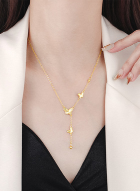 925银女超仙锁骨链蝴蝶流苏项链