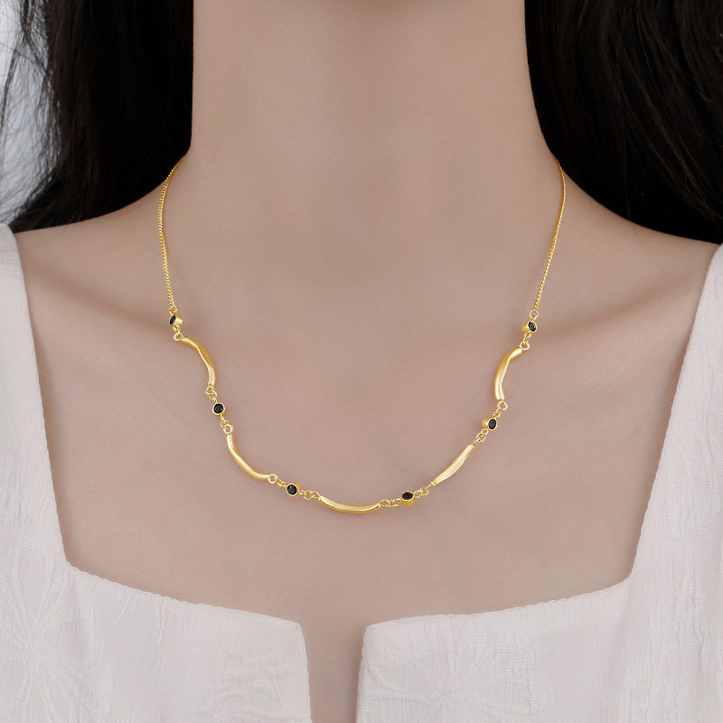 925纯银几何弯曲项链女简约高级夏超仙设计气质ins网红配饰锁骨链