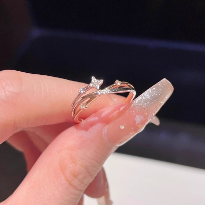 女925银小众四芒星星戒指高级感