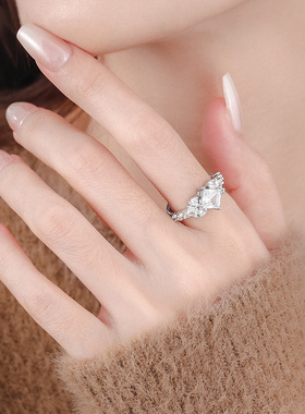 女925银食指戒方糖锆石戒指