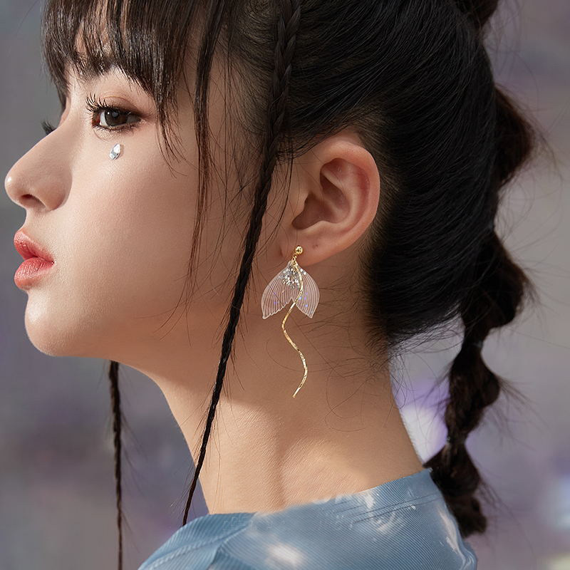 925纯银耳钉女夏耳针极光鱼尾流苏耳环耳饰网红个性简约ins风仙气,饰品/流行首饰/时尚饰品新,耳环,淘宝优惠券,粉丝福利购,淘宝优惠卷