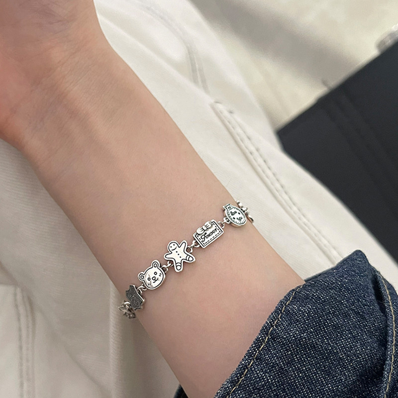 s925纯银姜饼人小熊复古做旧手链女可爱手饰学生2023年新款送闺蜜,饰品/流行首饰/时尚饰品新,手链,淘宝优惠券,粉丝福利购,淘宝优惠卷