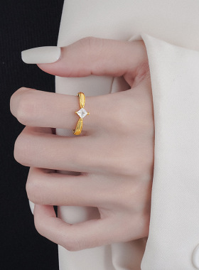 素圈拉丝锆石戒指女开口可调节