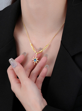 925银女锁骨链锆石八芒星项链