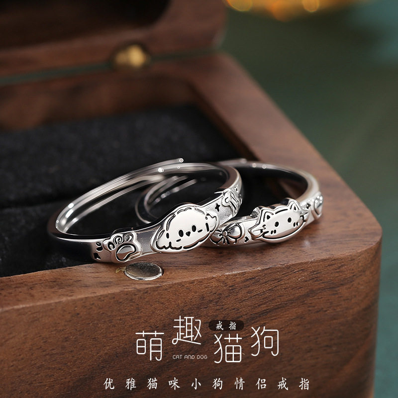 涂鸦猫咪小狗情侣戒指可爱食指戒