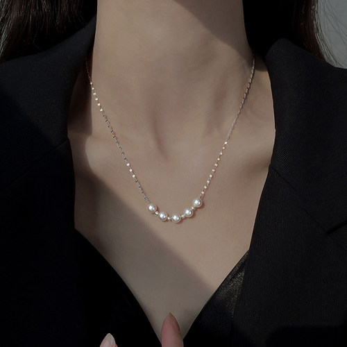 925银女简约气质珍珠项链小众