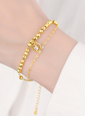 女925银转运珠双层爱心手链