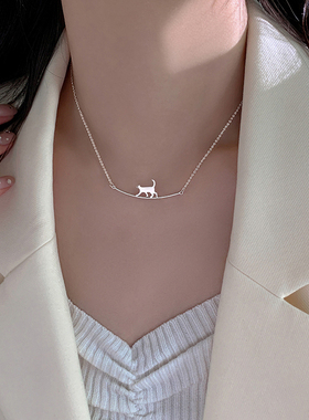 925银女冷淡风猫项链小众设计