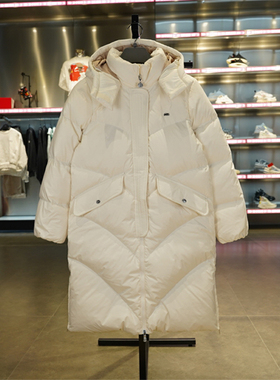 李宁2023冬季新款女子时尚宽松鸭绒保暖连帽长款羽绒服AYMT116